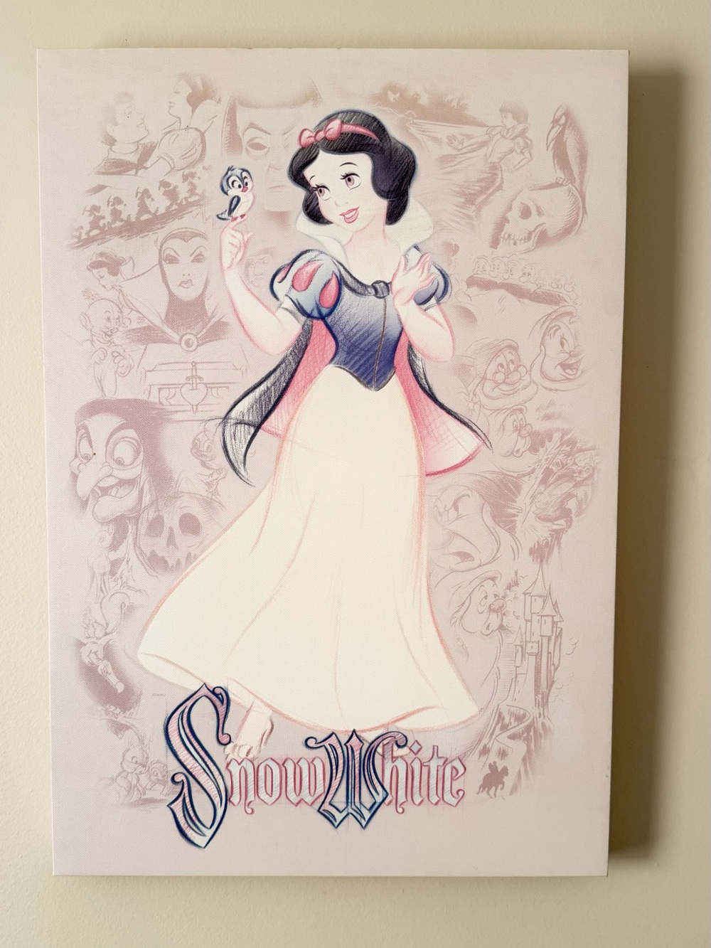 DISNEY SNOW WHITE ART PRINT ON CANVAS, From DISNEY STORE @ DISNEY 23” X 16”